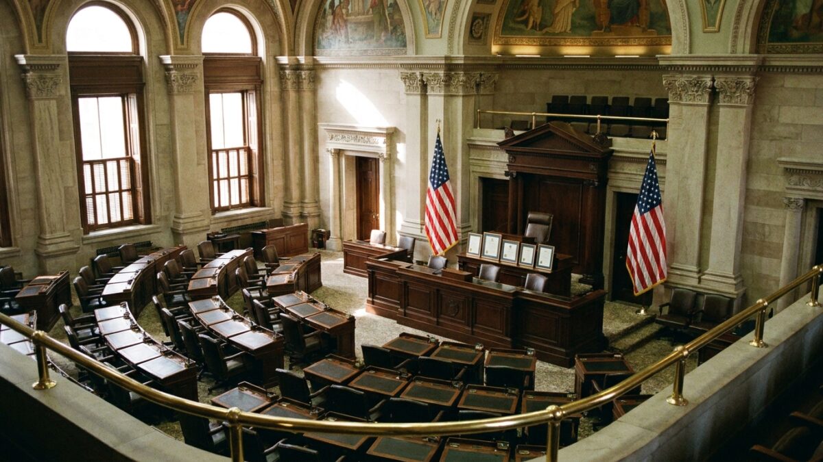 Government legislative chamber prepared for official electoral vote counting ceremony